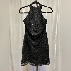 Lulu's Black Sequin Halter Dress